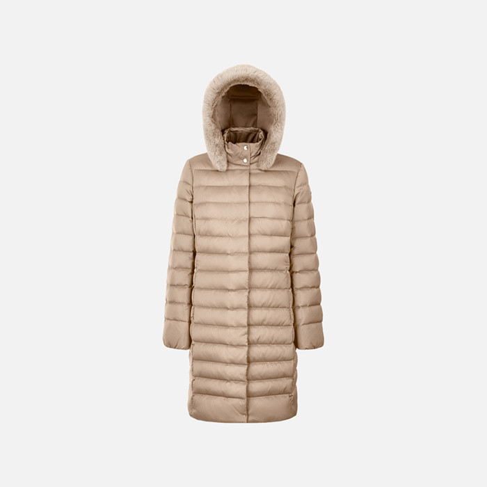 Full-length quilted coat BETTANIE WOMAN Natural | GEOX