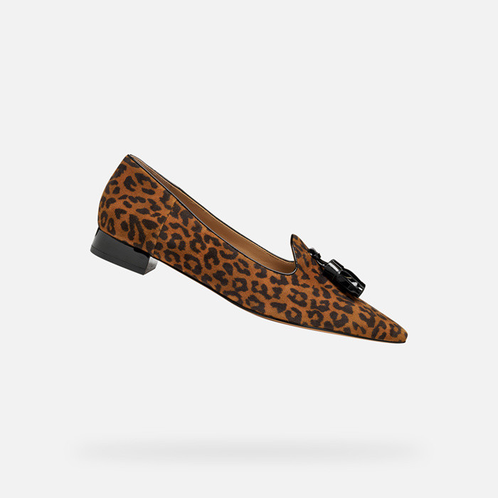 Leopard print ballerina flats GISELDA15 WOMAN Cognac/Black | GEOX